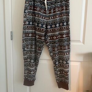LuLaRoe Jax Patterned Joggers - Brown, white, and Navy.